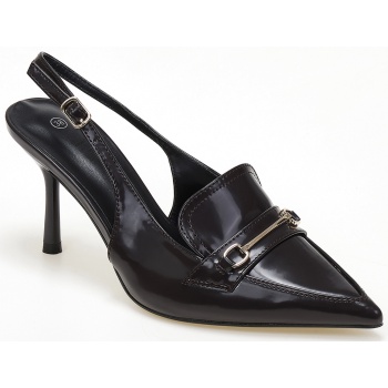 slingback γόβες με χρυσή αγκράφα - καφέ