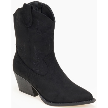 suede cowboy μποτάκια με κέντημα - μαύρο