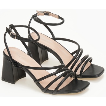 πέδιλα με στρογγυλά λουράκια - μαύρο