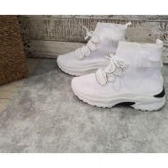 sneakers μποτάκια κάλτσα με κορδόνια - λευκό