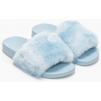 παντόφλες με γούνα και συνδυασμό υλικών