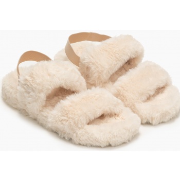 παντόφλες με γούνα και λάστιχο στο πίσω