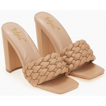 mules με πλεκτή φάσα - κάμελ