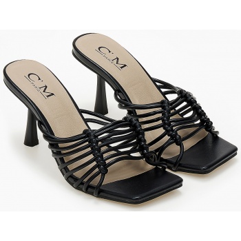 mules με πλεκτό σχέδιο - μαύρο