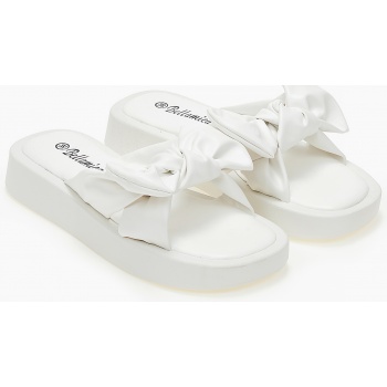 slides δερματίνη με φιόγκο - λευκό