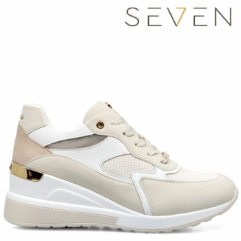 sneaker seven με συνδυασμό υλικών - μπέζ
