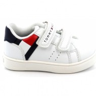  παιδικό χαμηλό casual για αγόρι tommy hilfiger flag low cut velcro sneaker χρώματος λευκό t1b9-33327