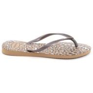  γυναικεία σαγιονάρα havaianas slim print χρώματος καφέ animal 4103352-6841