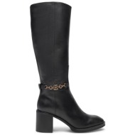  μπότες tommy hilfiger th chain leather long boot fw0fw08182 μαύρο