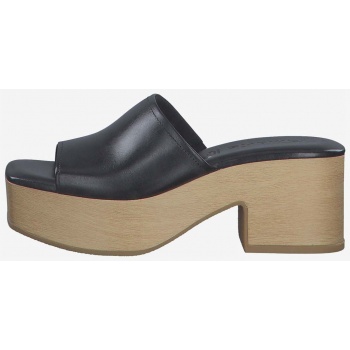 tamaris black leather heeled slippers  σε προσφορά