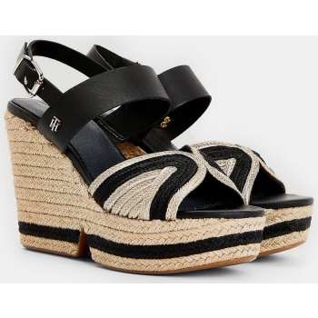 black women`s leather wedge sandals