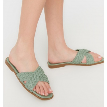 trendyol green women`s slippers