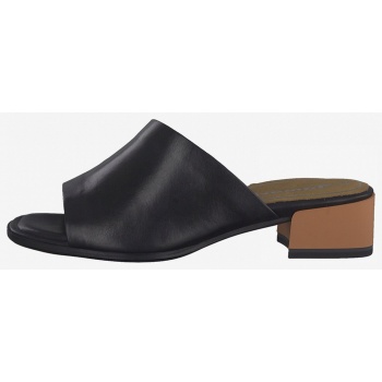 tamaris black leather heeled slippers 