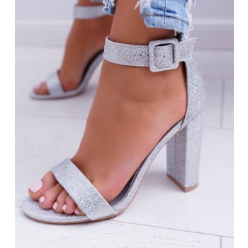 women`s sandals on high heel silver σε προσφορά