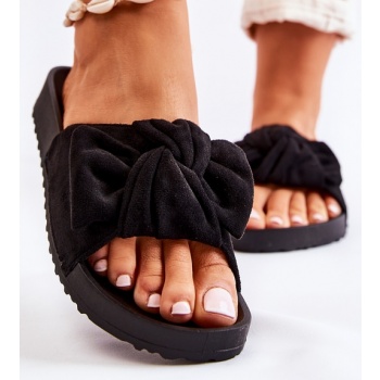 classic suede slippers with a bow black σε προσφορά