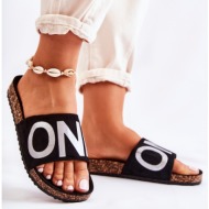  classic slip-on slippers with inscription black and silver bahari
