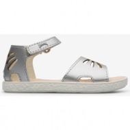  girls` leather sandals in silver camper - girls
