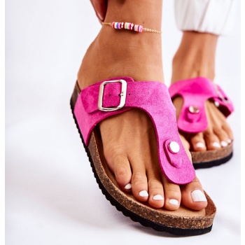 women`s slippers with a buckle pink