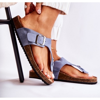 women`s slippers with a buckle blue σε προσφορά