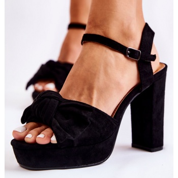 women`s suede sandals with a bow black