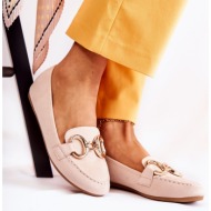  women`s suede loafers with decoration beige reality
