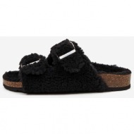  black women`s slippers with artificial fur replay - women