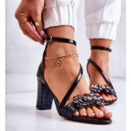 women`s leather sandals with crystals black ramona