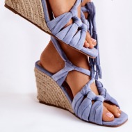 suede tied wedge sandals blue flavia