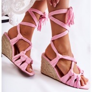  suede tied wedge sandals pink flavia