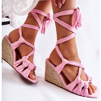 suede tied wedge sandals pink flavia σε προσφορά