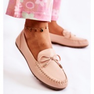  women`s leather loafers with a bow nude aurila