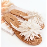  women`s flip-flops with fabric ornament white eviana