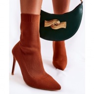  women`s high boots with a sock on a heel camel luisell