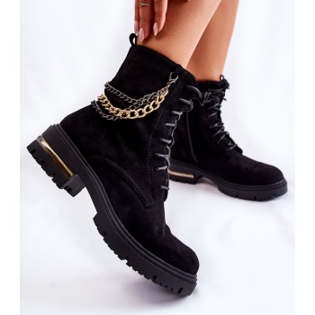 suede warm boots with a chain black σε προσφορά