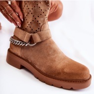  openwork booties with a zipper with a chain brown chantelle