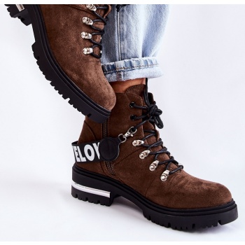 suede warm boots with a belt dark brown σε προσφορά