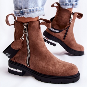 women`s warm boots with a zipper brown σε προσφορά