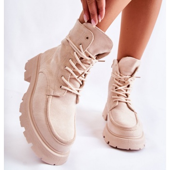 women`s suede boots tied beige vanita σε προσφορά
