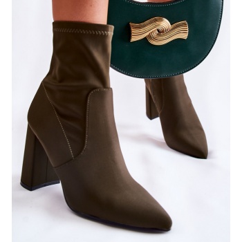 women`s material boots on heel khaki σε προσφορά