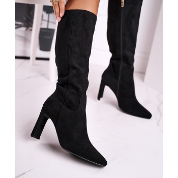 women`s knee-high boots eco-suede black σε προσφορά