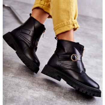 leather warm boots with zipper black σε προσφορά