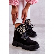  suede warm boots with pearls black roco