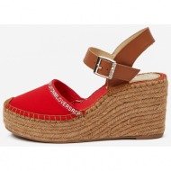  red leather wedge sandals replay - women