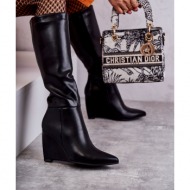  leather women`s wedge boots black arlene