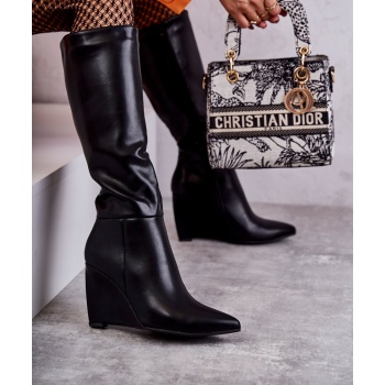 leather women`s wedge boots black arlene σε προσφορά