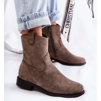 women`s suede flat heel boots dark gray σε προσφορά