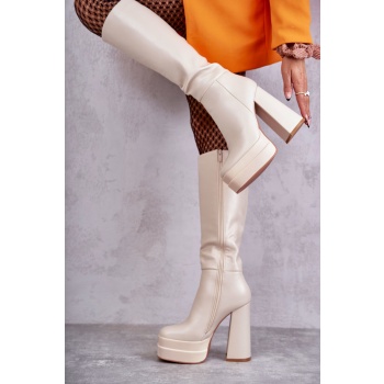 fashionable leather boots on chunky