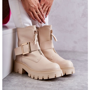 women`s warm boots with zipper beige σε προσφορά