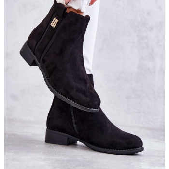 women`s suede boots with ornament black