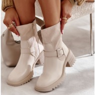  women`s warm boots on a chunky heel beige marinela